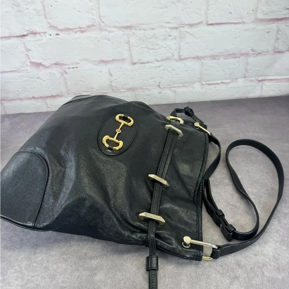 Gucci Sakai Calfskin Horsebit 1955 Cinch Top Messenger Bag Black - Picture 8 of 16